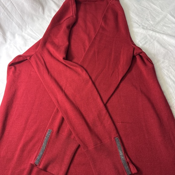 Chicos Womens XL Red Knit Tunic Top Long Sleeve Rhinestone Cuffs Sparkle Modest - Picture 8 of 9